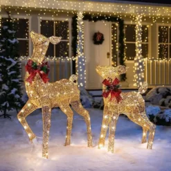 2pcs 130 LED Fabric Doe And Fawn Christmas Lights