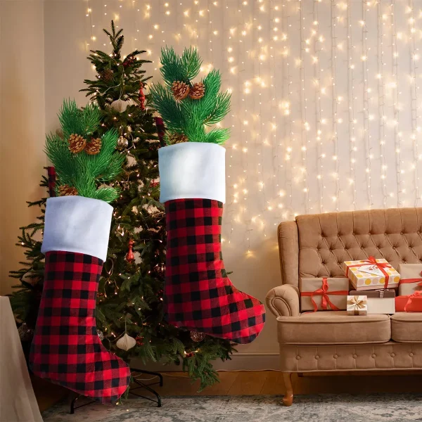 2pcs Red And Black Buffalo Plaid Christmas Stockings 7 2pcs Red And Black Buffalo Plaid Christmas Stockings - Image 5