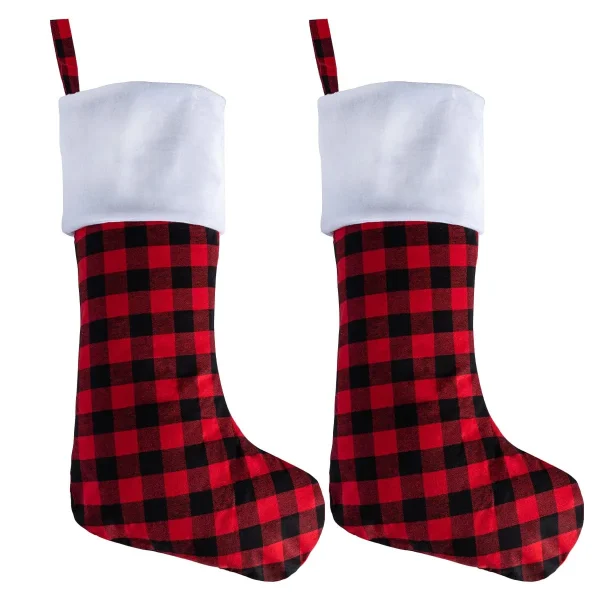 2pcs Red And Black Buffalo Plaid Christmas Stockings 4 2pcs Red And Black Buffalo Plaid Christmas Stockings - Image 2