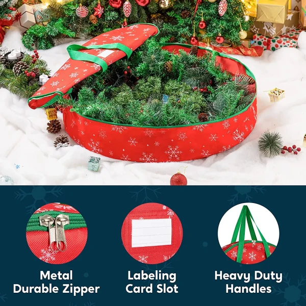 2pcs Christmas Snowflake Patterned Wreath Storage Bags 30in 6 2pcs Christmas Snowflake Patterned Wreath Storage Bags 30in - Image 4