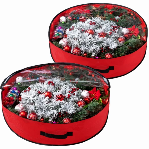 2pcs Red Wreath Storage Bags With Clear Window 24in 3 2pcs Red Wreath Storage Bags With Clear Window 24in