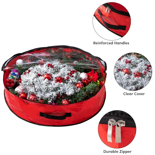 2pcs Red Wreath Storage Bags With Clear Window 24in 6 2pcs Red Wreath Storage Bags With Clear Window 24in - Image 4