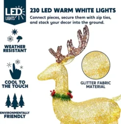 3Pcs Christmas Yard Lights 5ft Buck, 4ft Doe, 3ft Fawn With Wreath -Christmas Decorations 3 Pcs LED Yard Lights Fabric 5ft Buck 4ft Doe and 3ft Fawn with Wreath Gold 4 600x618 1