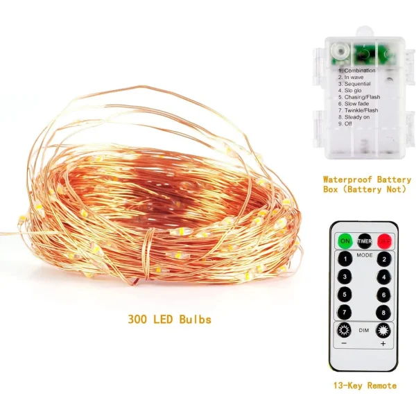 300 LED Warm White Battery Operated Fairy Lights 99ft 7 300 LED Warm White Battery Operated Fairy Lights 99ft - Image 5