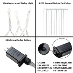 345 LED 8 Lighting Modes Waterfall Lights White 16.4ft -Christmas Decorations 345 LED 8 Lighting Modes Waterfall Lights White 1 600x600 1