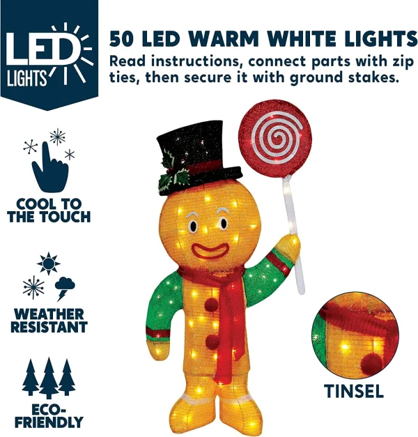 50-Count LED Warm White Tinsel Christmas Gingerbread Man 4 50-Count LED Warm White Tinsel Christmas Gingerbread Man - Image 2