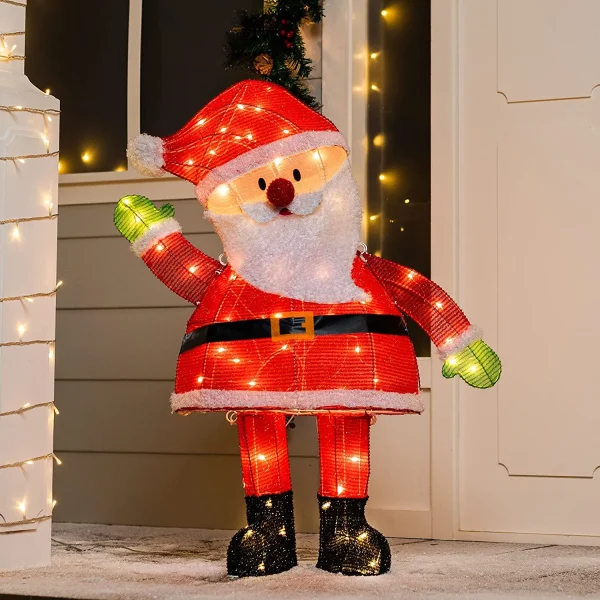 3ft 70 LED Tinsel Santa Yard Decoration Lighted 3 3ft 70 LED Tinsel Santa Yard Decoration Lighted