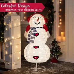 3ft LED Yard Lights - Collapsible Snowman With Earmuffs -Christmas Decorations 3ft LED Yard Lights Collapsible Snowman with Earmuffs 1