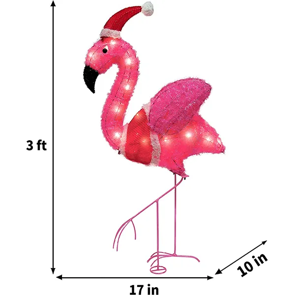 3ft 30 LED Tinsel Flamingo With Christmas Hat 7 3ft 30 LED Tinsel Flamingo With Christmas Hat - Image 5