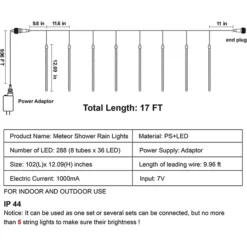 3x 8 Tubes (12in) Christmas Meteor Shower Rain Lights, Warm White -Christmas Decorations 3x 8 tubes 12in Christmas Meteor Shower Rain Lights Warm White