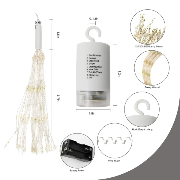 4Pcs 200 LED Firework Copper Wire Lights 24in 5 4Pcs 200 LED Firework Copper Wire Lights 24in - Image 3