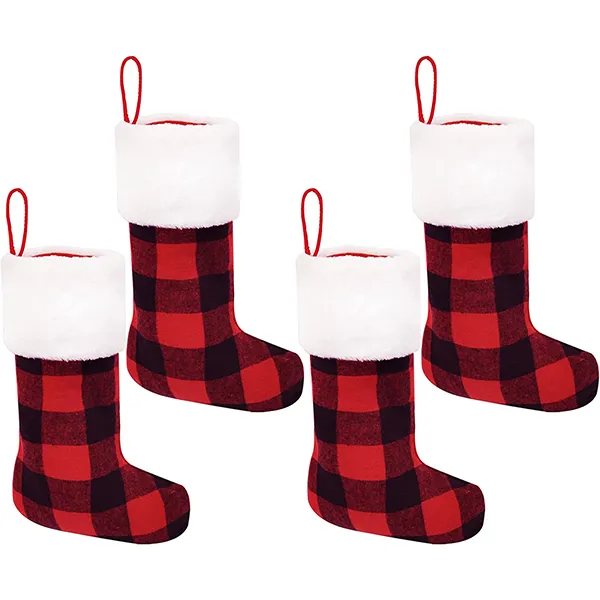 4Pcs Buffalo Plaid Christmas Stockings 4 4Pcs Buffalo Plaid Christmas Stockings - Image 2