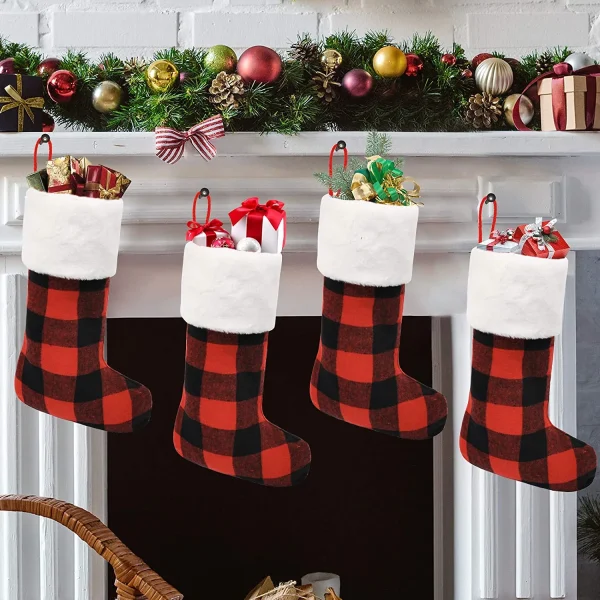 4Pcs Buffalo Plaid Christmas Stockings 3 4Pcs Buffalo Plaid Christmas Stockings