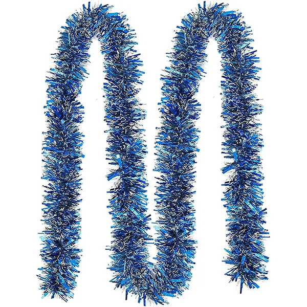 4Pcs Christmas Blue Sparkly Tinsel Garland 6.6ft 6 4Pcs Christmas Blue Sparkly Tinsel Garland 6.6ft - Image 4