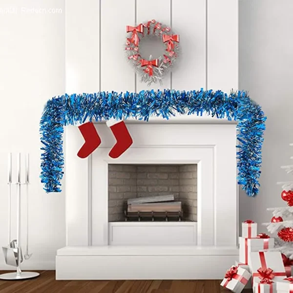 4Pcs Christmas Blue Sparkly Tinsel Garland 6.6ft 3 4Pcs Christmas Blue Sparkly Tinsel Garland 6.6ft