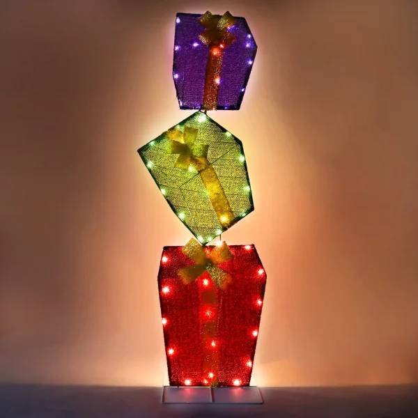 60 LED Christmas Tinsel Stacked Gift Boxes 4ft 3 60 LED Christmas Tinsel Stacked Gift Boxes 4ft