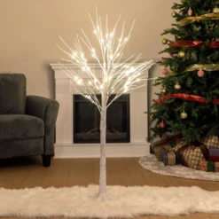 64 LED White Birch Tree Decoration With Lights 4ft