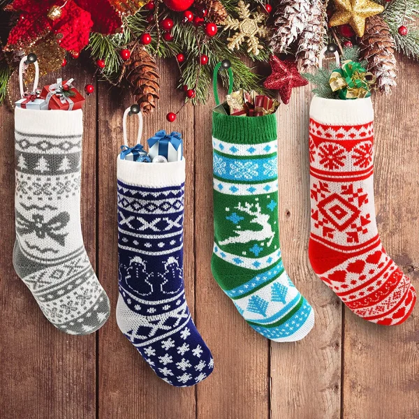 4pcs Multicolor Knit Christmas Stockings 18in 8 4pcs Multicolor Knit Christmas Stockings 18in - Image 6