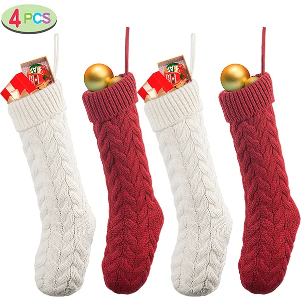 4pcs Red And White Christmas Knit Stockings 18in 4 4pcs Red And White Christmas Knit Stockings 18in - Image 2