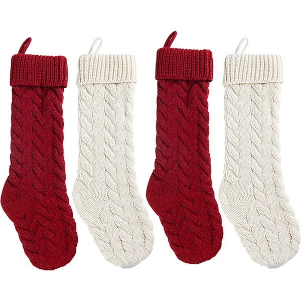 4pcs Red And White Christmas Knit Stockings 18in 5 4pcs Red And White Christmas Knit Stockings 18in - Image 3