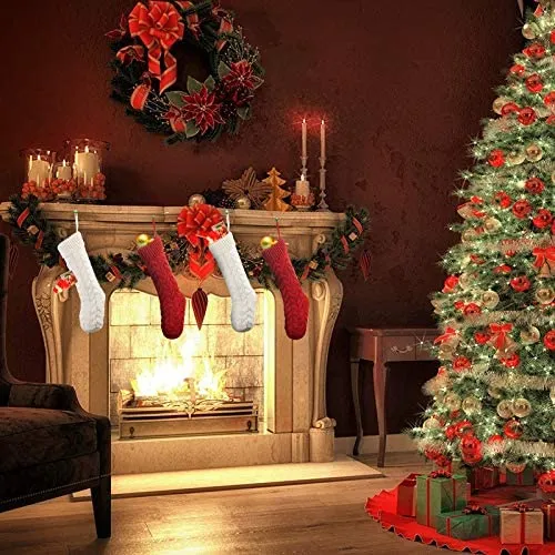4pcs Red And White Christmas Knit Stockings 18in 6 4pcs Red And White Christmas Knit Stockings 18in - Image 4