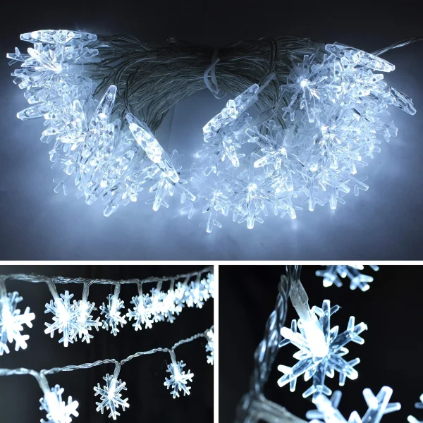 50 LED Cool White Snowflake String Lights 17.06ft 4 50 LED Cool White Snowflake String Lights 17.06ft - Image 2