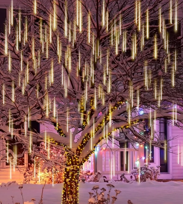 10 Tubes (19.8in) Christmas Meteor Shower Lights, Warm White 4 10 Tubes (19.8in) Christmas Meteor Shower Lights, Warm White - Image 2