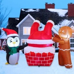 Christmas Decorations 8 6ft Long LED Inflatable Santa Claus Fall Into A Trash