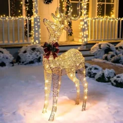 5ft 100 LED Yard Lights - Fabric Champagne Buck -Christmas Decorations 5ft Fabric Buck Christmas Yard Lights 1 600x600 1
