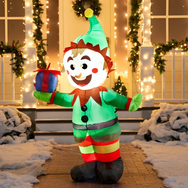 5ft Inflatable LED Elf With Present Decoration 6 5ft Inflatable LED Elf With Present Decoration - Image 4