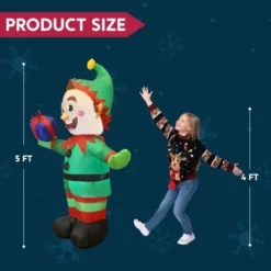 5ft Inflatable LED Elf With Present Decoration 12 5ft Inflatable LED Elf With Present Decoration -Christmas Decorations 5ft Inflatable LED Elf with Present Decoration 6 600x600 1