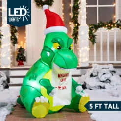 Christmas Decorations -Christmas Decorations 5ft Inflatable Sitting Dinosaur Christmas Decoration 5 600x600 1