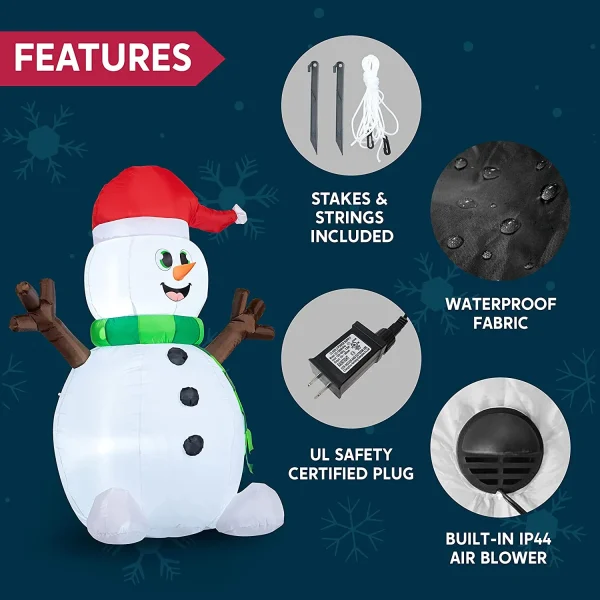 5ft LED Light Up Big Snowman Blow Up 8 5ft LED Light Up Big Snowman Blow Up - Image 6