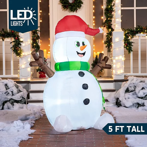 5ft LED Light Up Big Snowman Blow Up 4 5ft LED Light Up Big Snowman Blow Up - Image 2