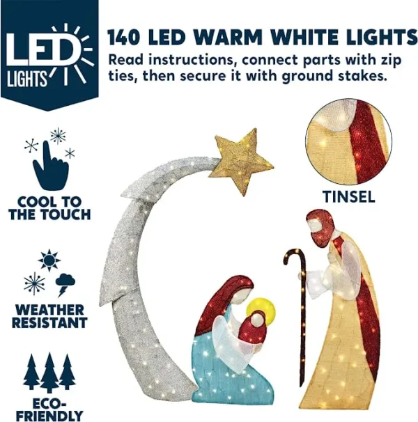 5ft 140 LED Tinsel Nativity Scene Warm White Yard Light 4 5ft 140 LED Tinsel Nativity Scene Warm White Yard Light - Image 2