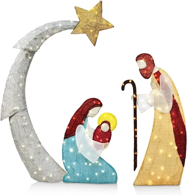 5ft 140 LED Tinsel Nativity Scene Warm White Yard Light 5 5ft 140 LED Tinsel Nativity Scene Warm White Yard Light - Image 3