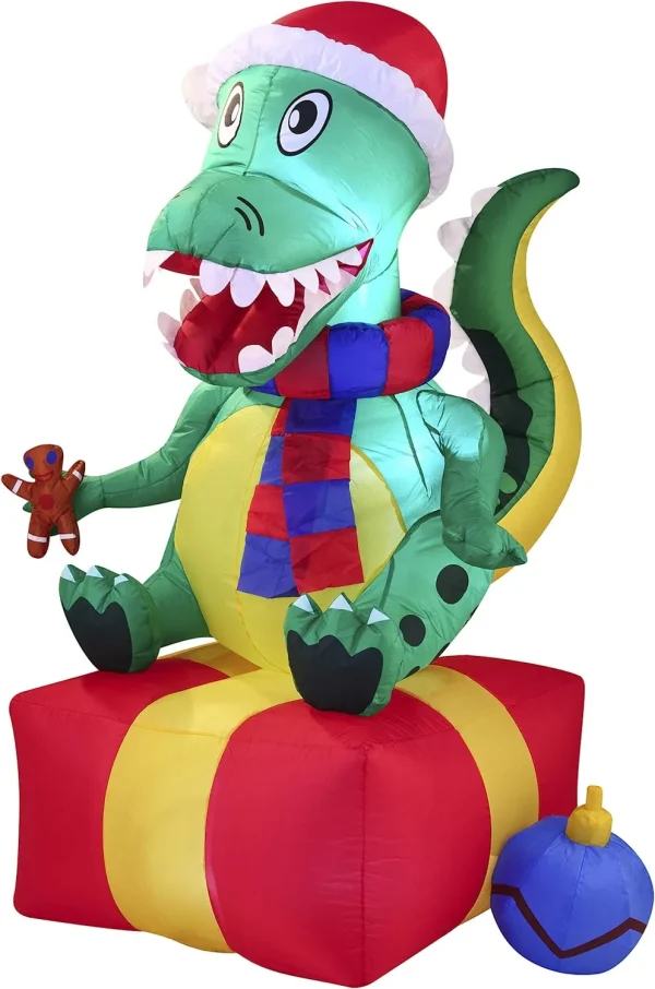 6ft Inflatable LED Christmas Dinosaur Sitting On A Gift 4 6ft Inflatable LED Christmas Dinosaur Sitting On A Gift - Image 2