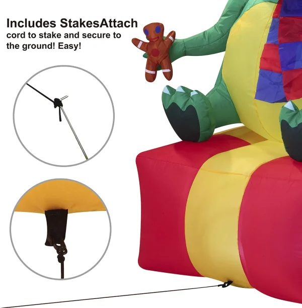 6ft Inflatable LED Christmas Dinosaur Sitting On A Gift 5 6ft Inflatable LED Christmas Dinosaur Sitting On A Gift - Image 3