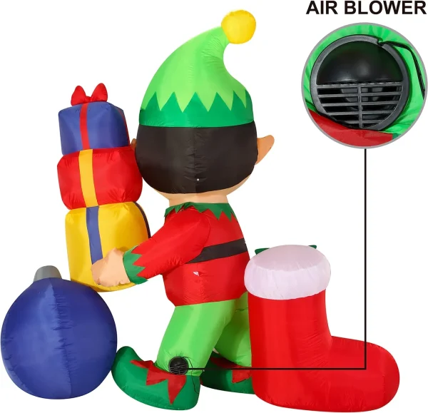 6ft Inflatable LED Elf Holding Gifts Decoration 6 6ft Inflatable LED Elf Holding Gifts Decoration - Image 4