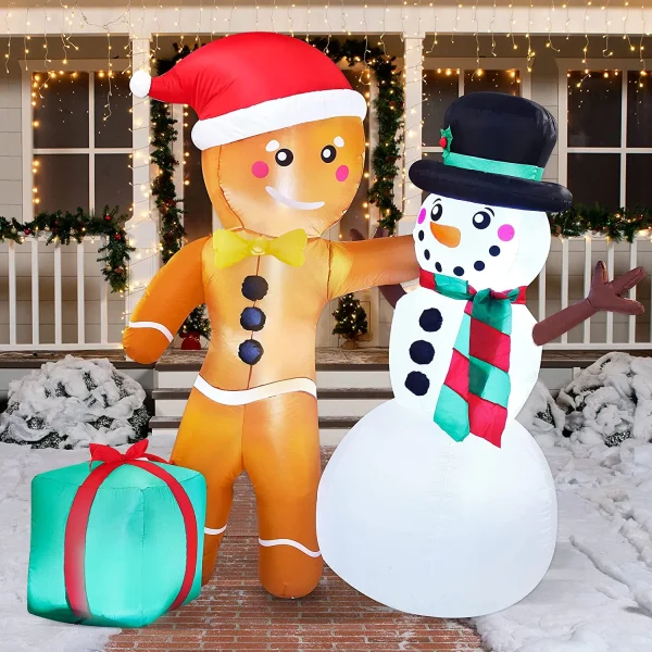 6ft Inflatable LED Gingerbread Man With Snowman 3 6ft Inflatable LED Gingerbread Man With Snowman