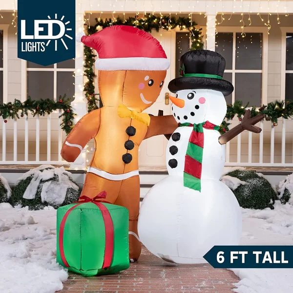 6ft Inflatable LED Gingerbread Man With Snowman 4 6ft Inflatable LED Gingerbread Man With Snowman - Image 2