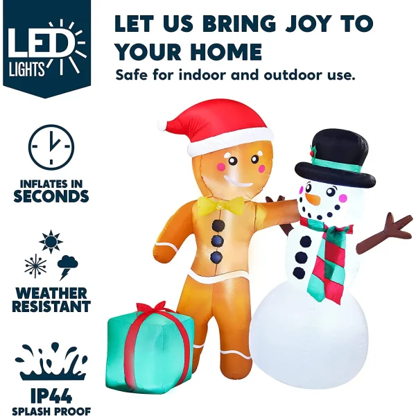 6ft Inflatable LED Gingerbread Man With Snowman 5 6ft Inflatable LED Gingerbread Man With Snowman - Image 3