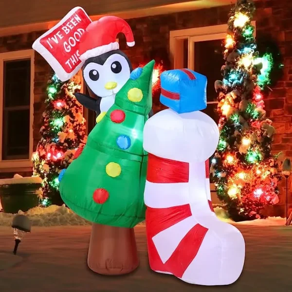 5ft Inflatable LED I've Been Good Sign Penguin 3 5ft Inflatable LED I've Been Good Sign Penguin