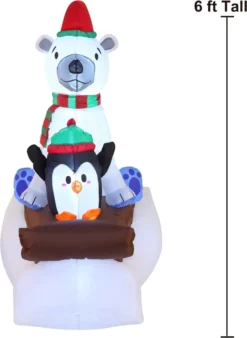 6ft Inflatable LED Polar Bear Sledding With A Penguin -Christmas Decorations 6ft Inflatable LED Polar Bear Sledding with a Penguin 3 result 600x822 1