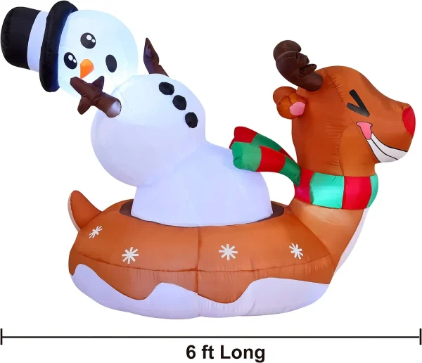 6ft Inflatable LED Snowman On Reindeer Snow Tube 5 6ft Inflatable LED Snowman On Reindeer Snow Tube - Image 3
