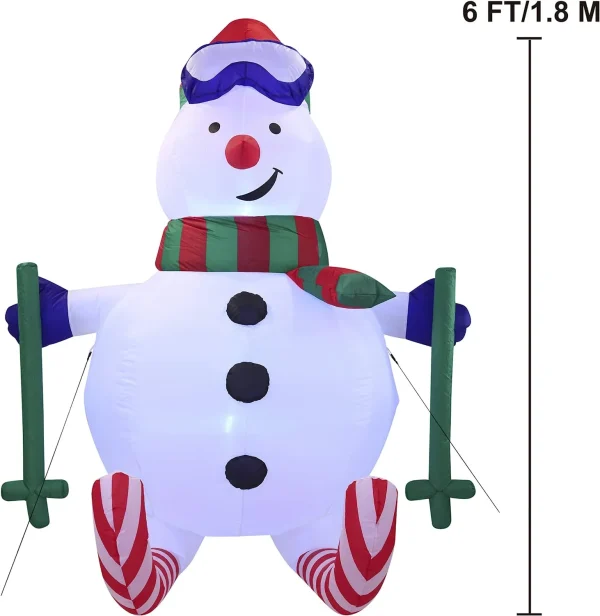 6ft LED Tall Skiing Blow Up Snowman 7 6ft LED Tall Skiing Blow Up Snowman - Image 5