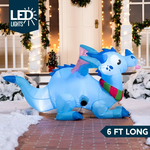 6ft Long LED Blue Dragon With Snowflake Decoration 4 6ft Long LED Blue Dragon With Snowflake Decoration - Image 2