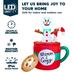 6ft LED Christmas Inflatable Snowman In Mug With Cookie 10 6ft LED Christmas Inflatable Snowman In Mug With Cookie -Christmas Decorations 6ft Tall LED Christmas Inflatable Snowman 1 600x583 1