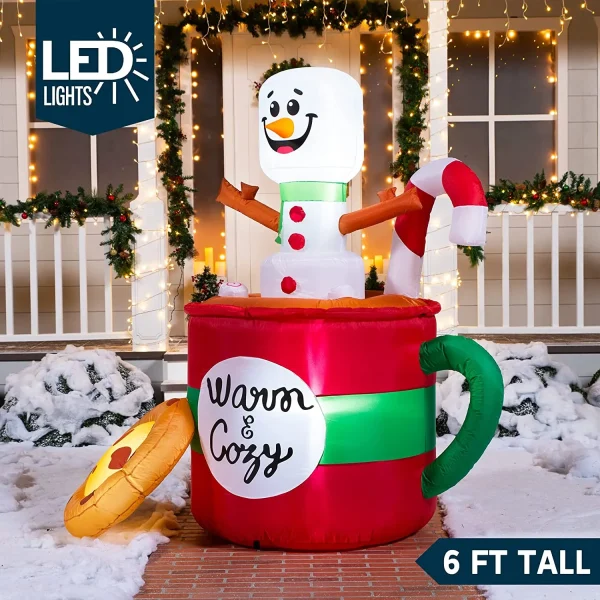 6ft LED Christmas Inflatable Snowman In Mug With Cookie 4 6ft LED Christmas Inflatable Snowman In Mug With Cookie - Image 2
