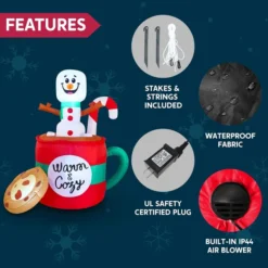 6ft LED Christmas Inflatable Snowman In Mug With Cookie 13 6ft LED Christmas Inflatable Snowman In Mug With Cookie -Christmas Decorations 6ft Tall LED Christmas Inflatable Snowman 6 600x600 1